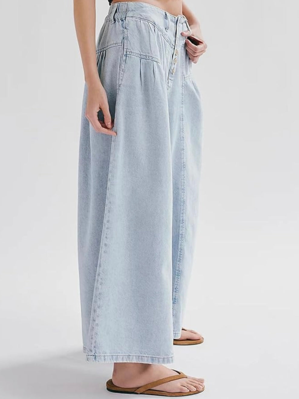 Solid colors wide elastic band jeans pants