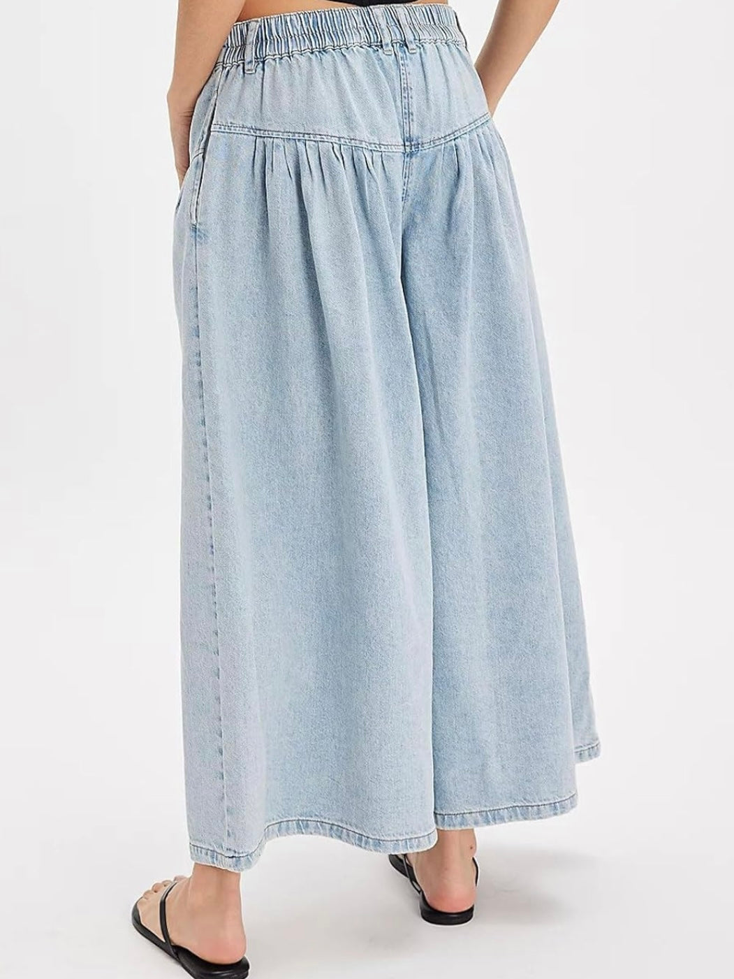Solid colors wide elastic band jeans pants
