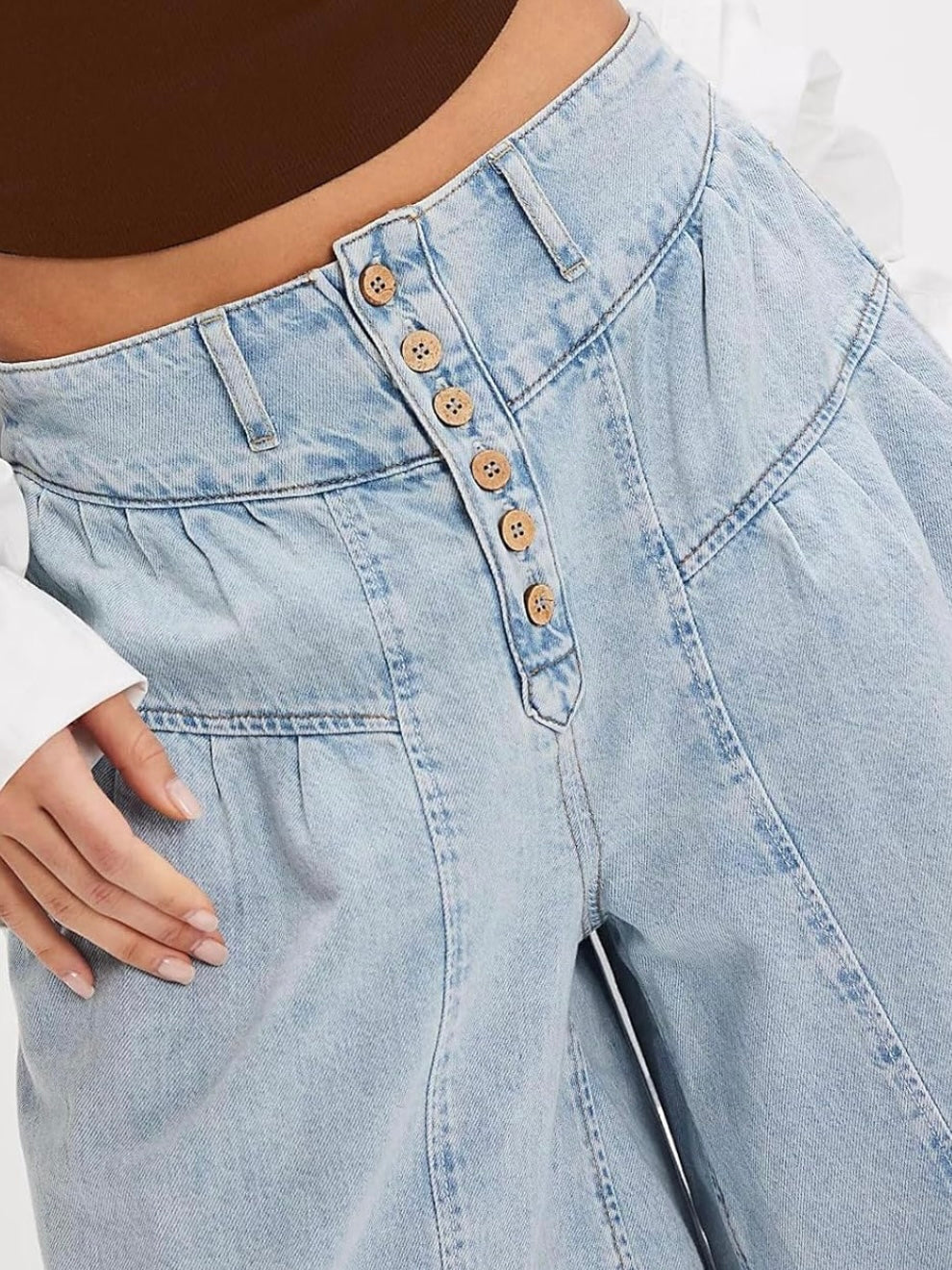 Solid colors wide elastic band jeans pants
