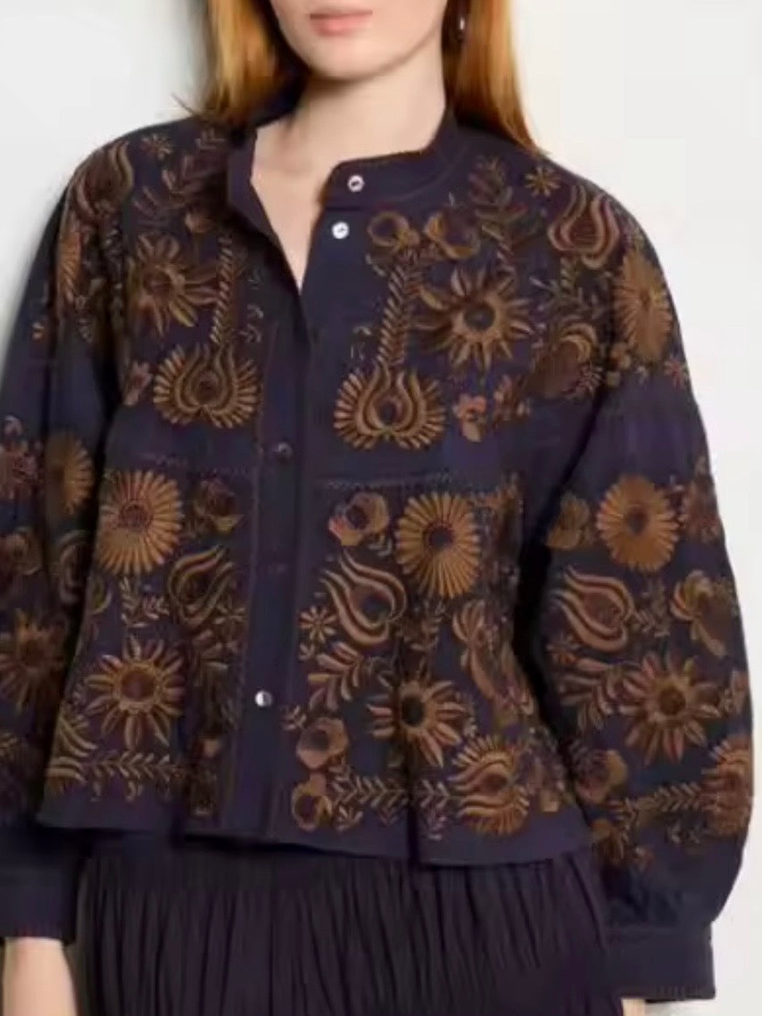 Navy blue and white floral lanterns long sleeves shirt