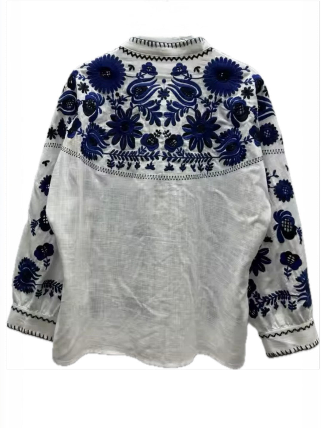 Navy blue and white floral lanterns long sleeves shirt