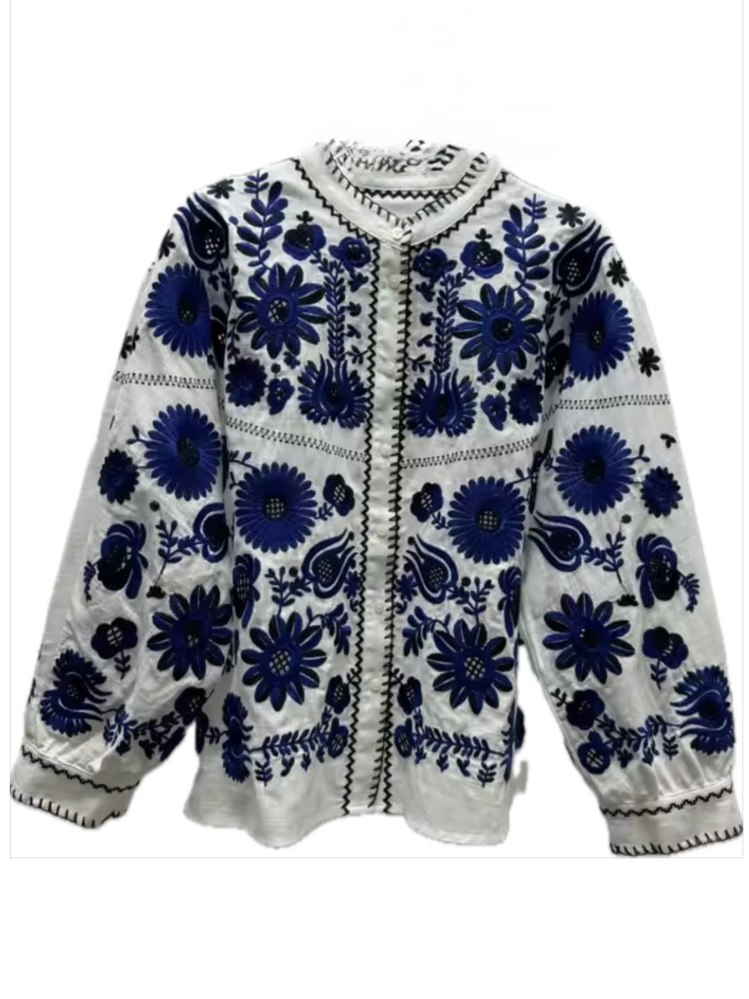 Navy blue and white floral lanterns long sleeves shirt