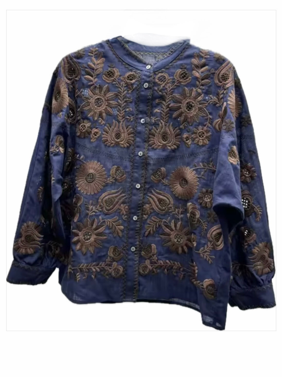 Navy blue and white floral lanterns long sleeves shirt