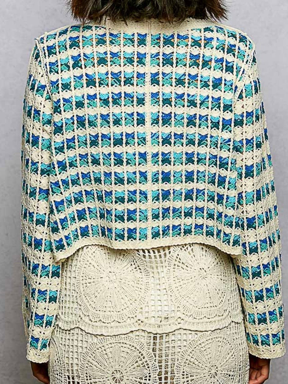 Beige and blue squared knitted shirt