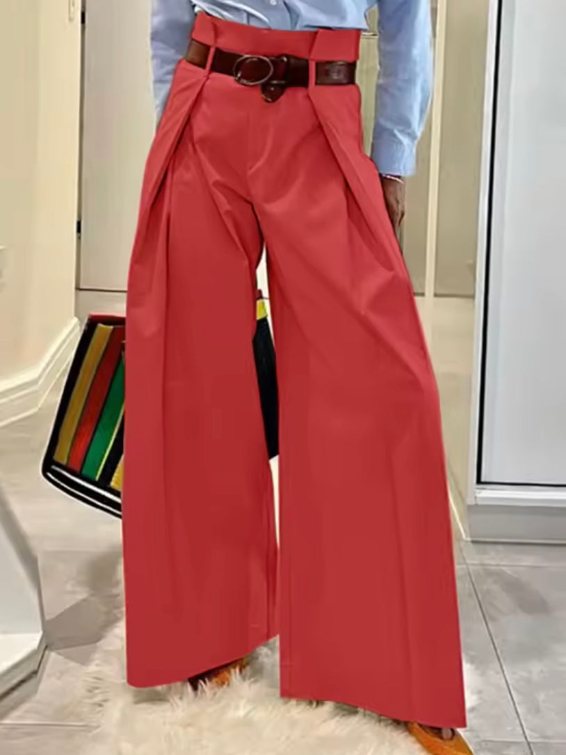 Beige big pleats loose fit wide pants