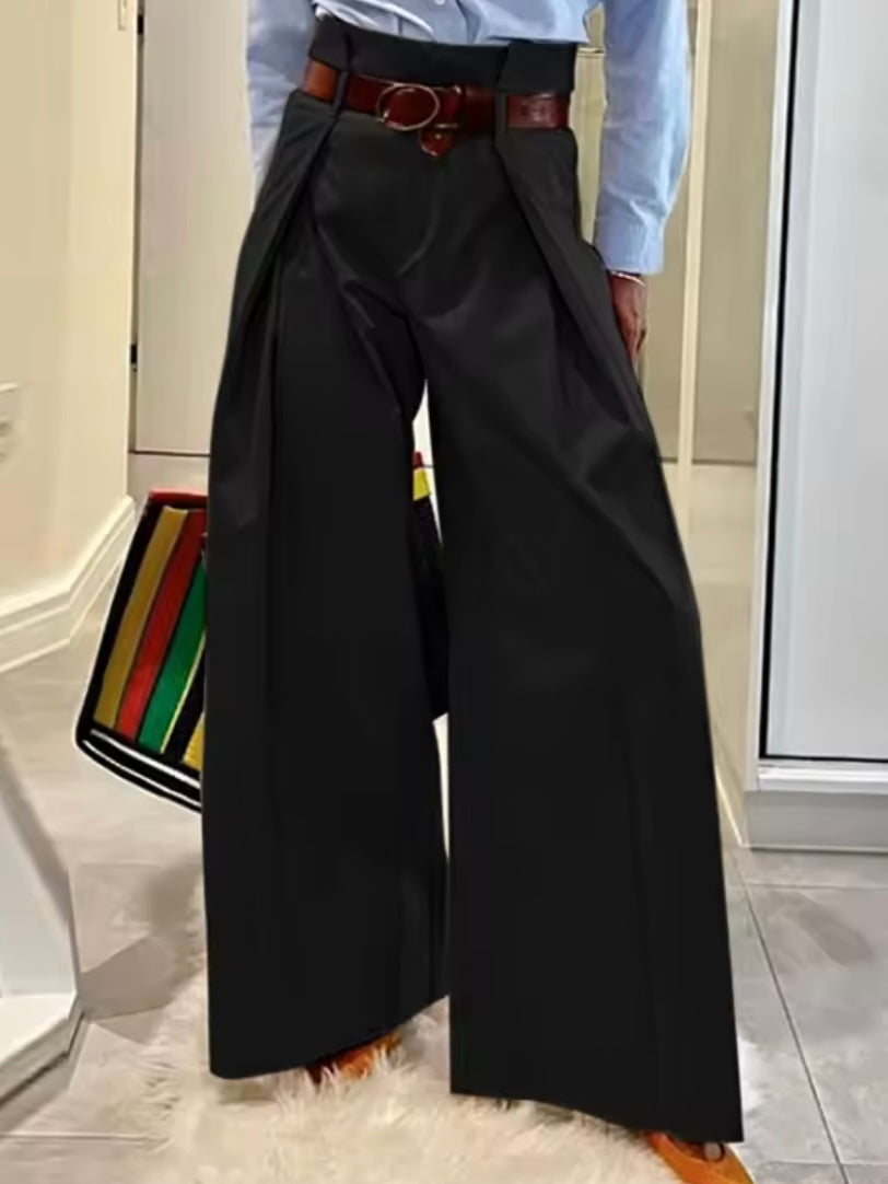 Beige big pleats loose fit wide pants