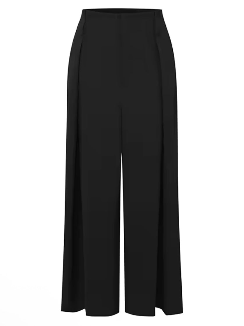 Beige big pleats loose fit wide pants