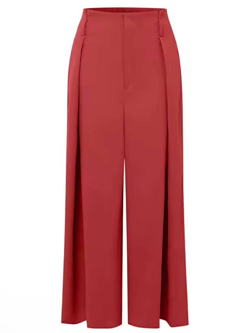 Beige big pleats loose fit wide pants