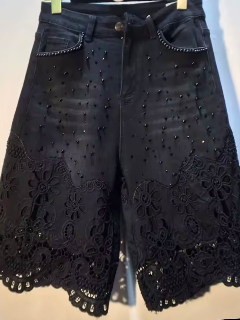 Bermudas long shorts lace details pants
