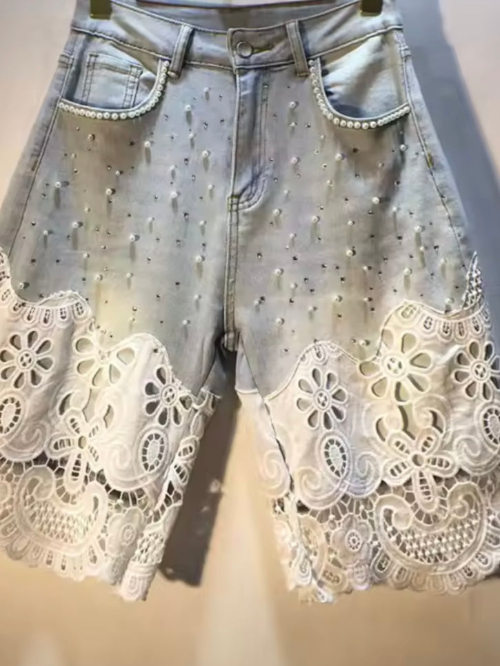 Bermudas long shorts lace details pants
