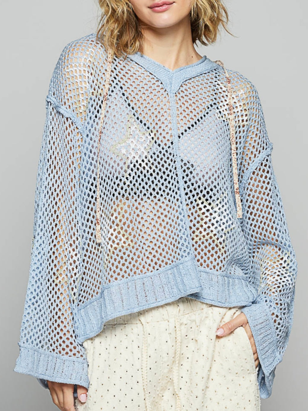 Light blue net long sleeves top