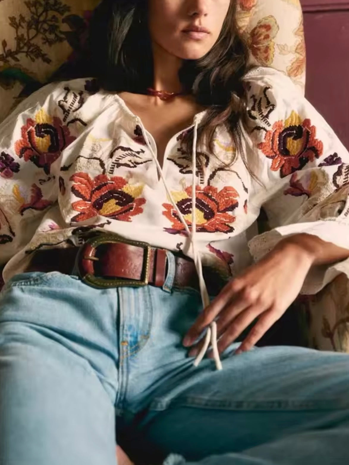 White floral lanterns long sleeves shirt