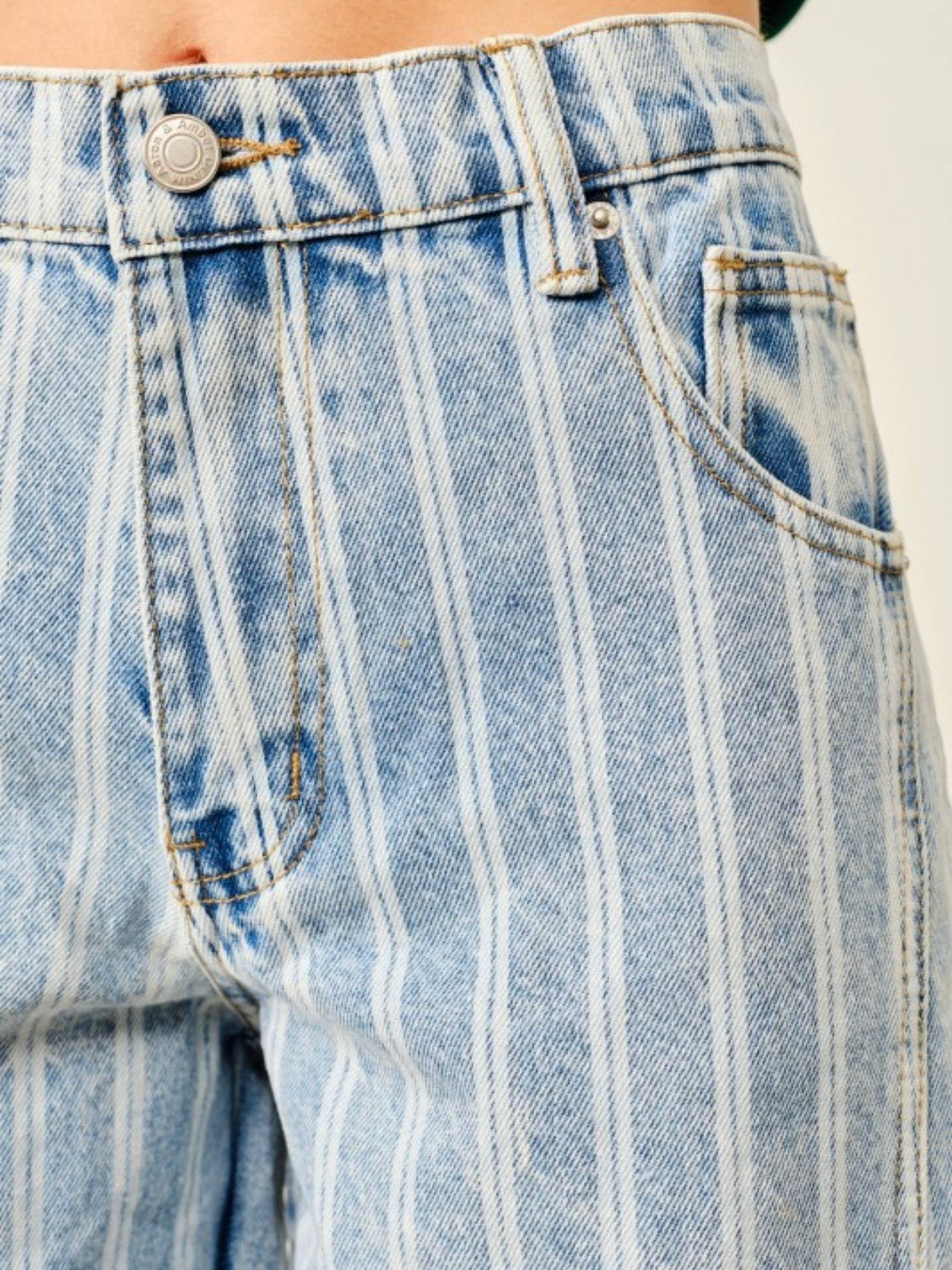 Striped blue and off white barrel seams pants