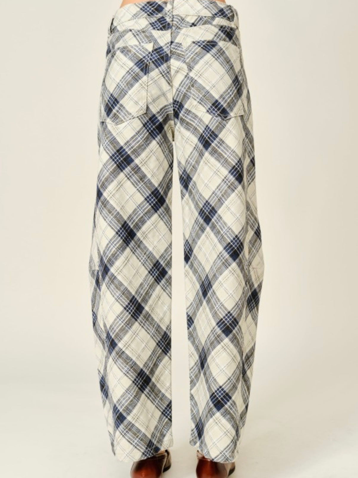 Beige Striped & Square Print Barrel Pants – Limited Edition