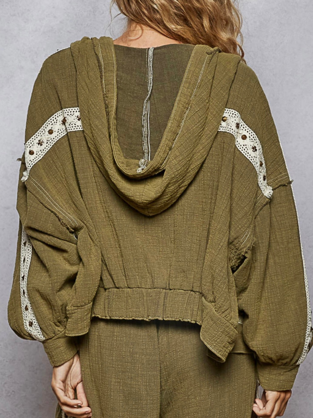 Olive dark green lace studs set of 2. Hoodie and joggers pants