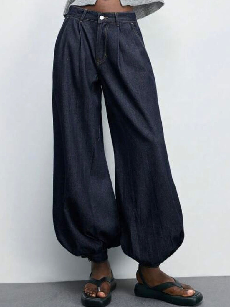 Light and Dark Blue baggy buttoned jeans