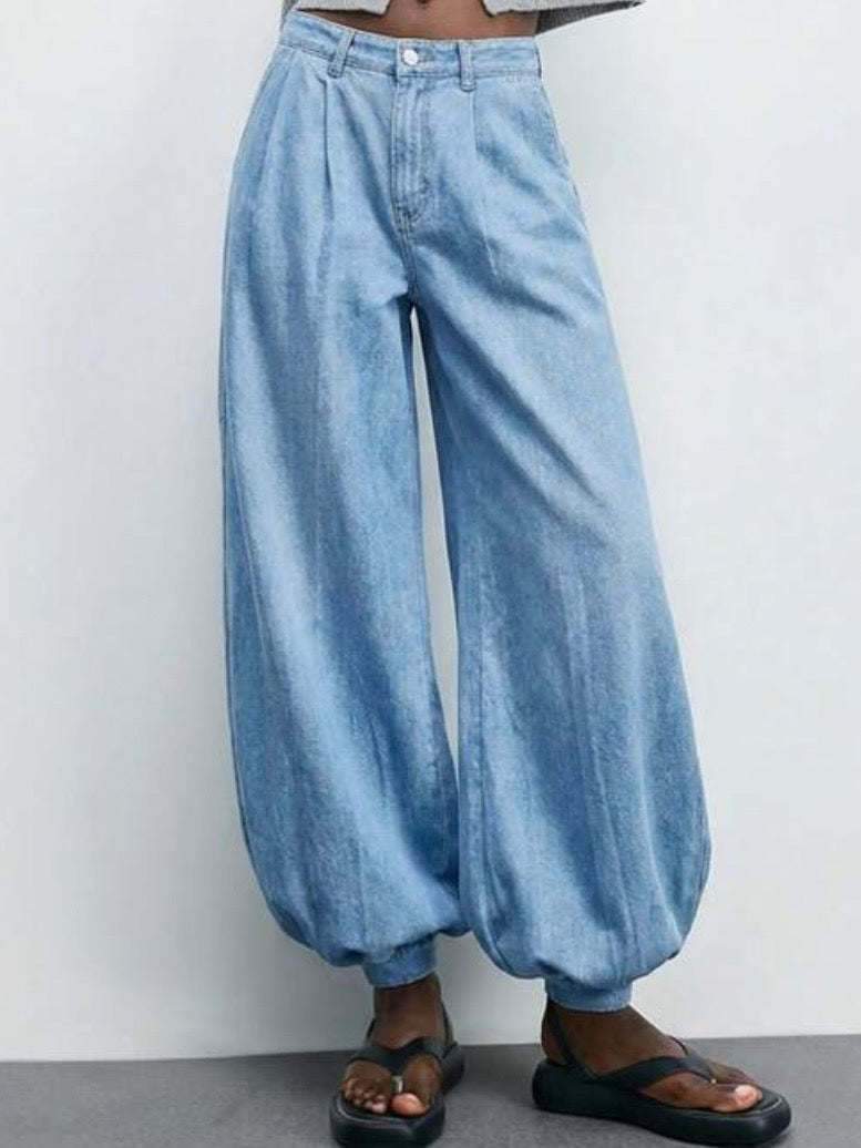 Light and Dark Blue baggy buttoned jeans