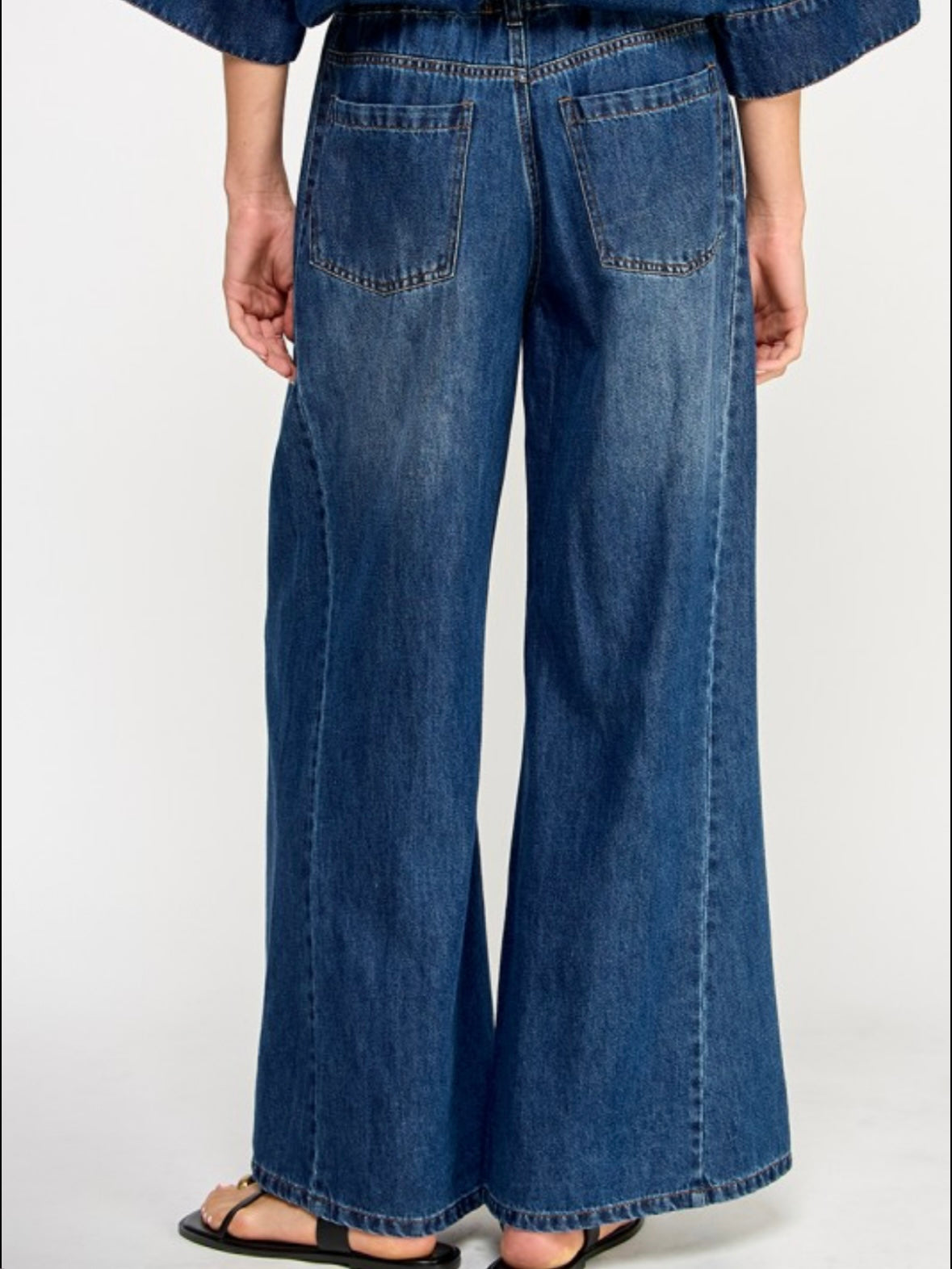 Blue wide elastic band jeans pants