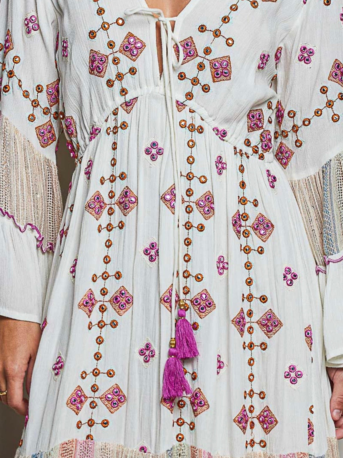 White and fuchsia tied front maxi dress