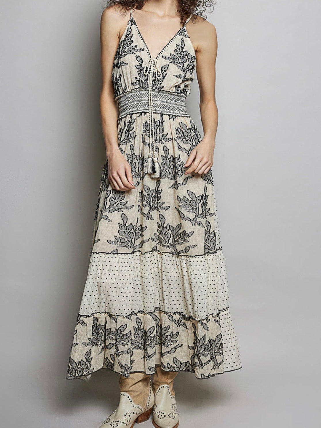Off white and black loose fit maxi dress