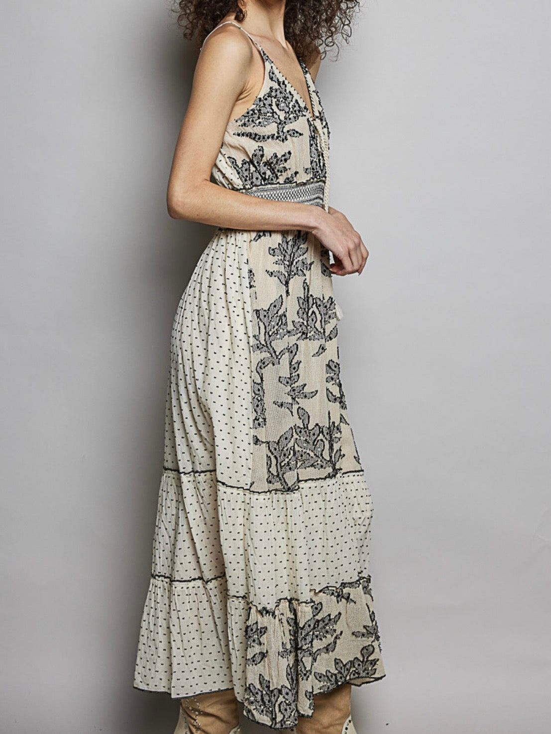 Off white and black loose fit maxi dress