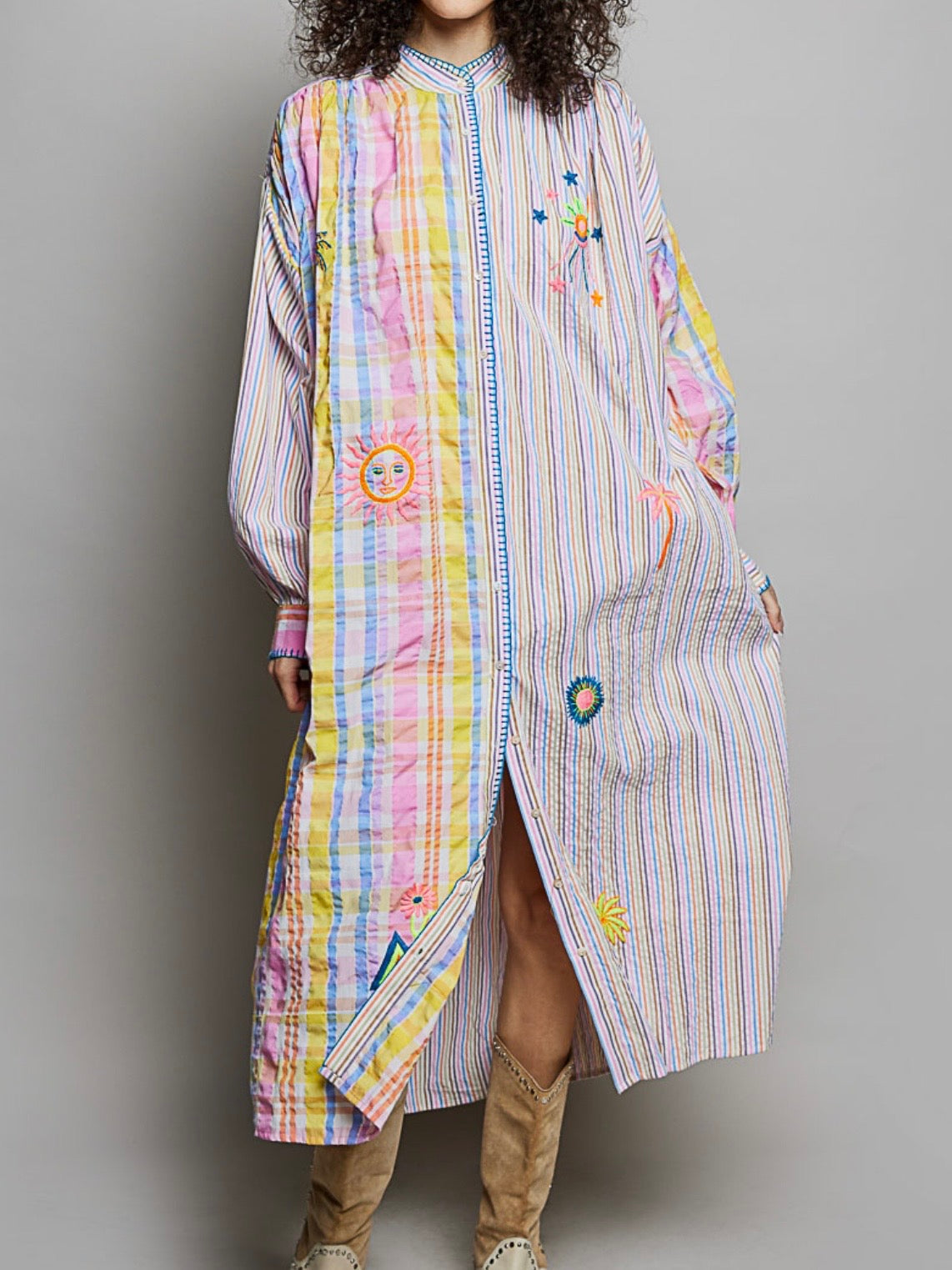 Rainbow and sun striped maxi dress