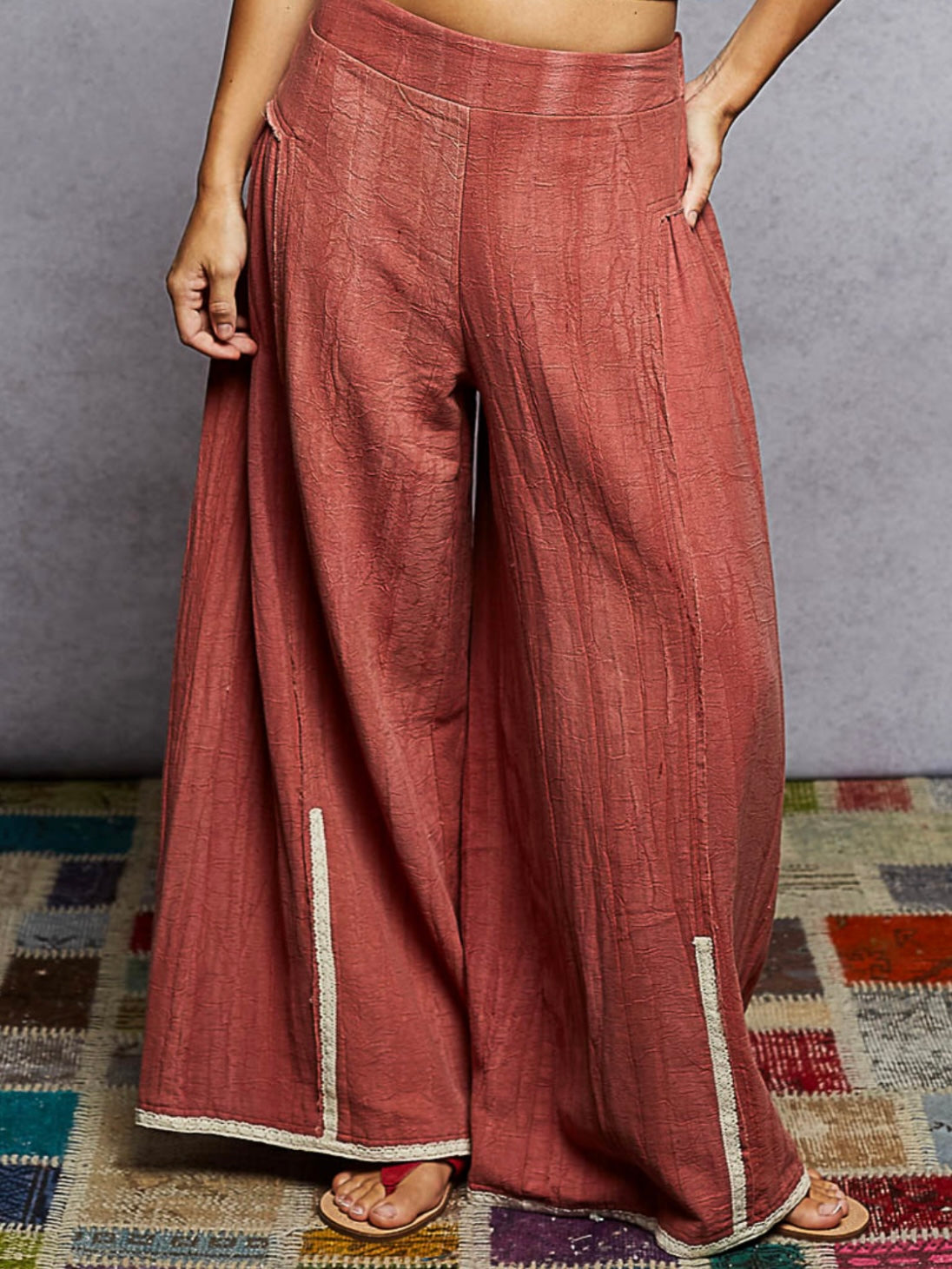 Burgundy wide cargo pants