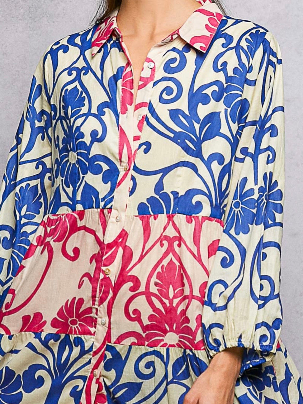 Blue and red white floral midi dress