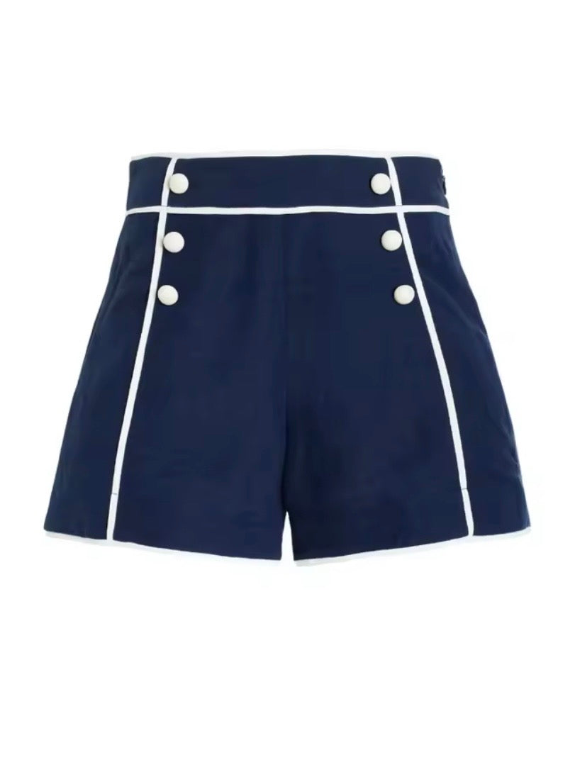 Blue and white buttons one piece strapless swimsuit set short