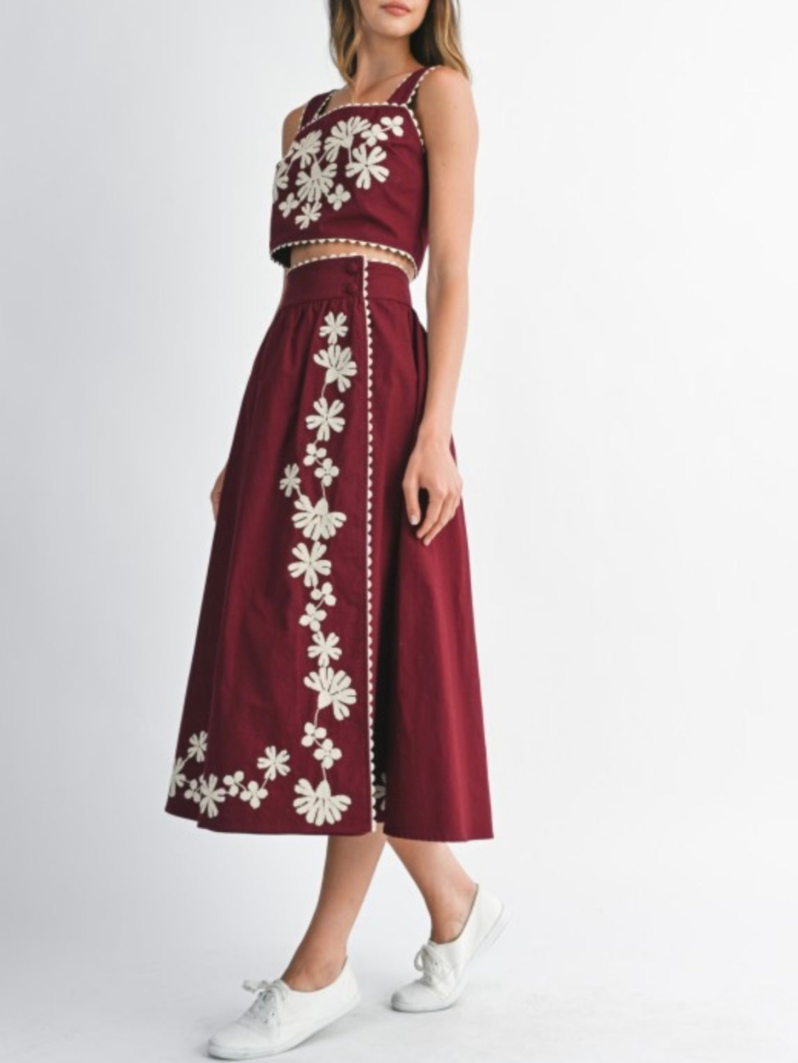 Burgundy Set of 2 crop top and skirt
