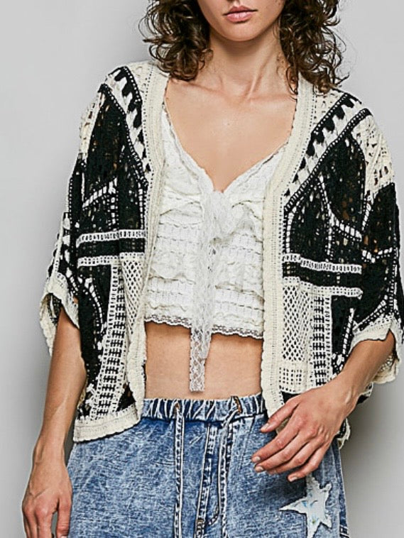 Black and white  knitted shacket top