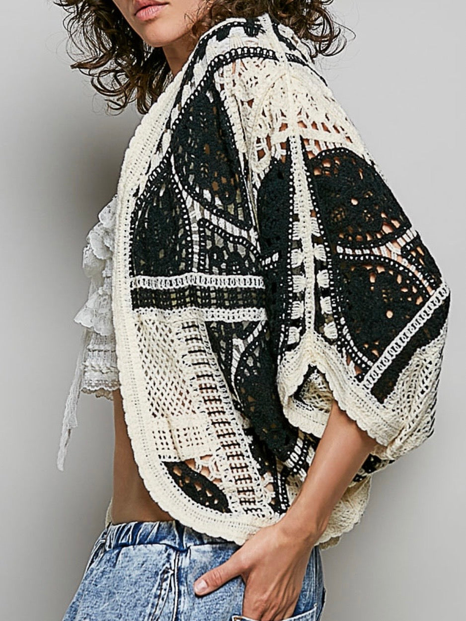 Black and white  knitted shacket top