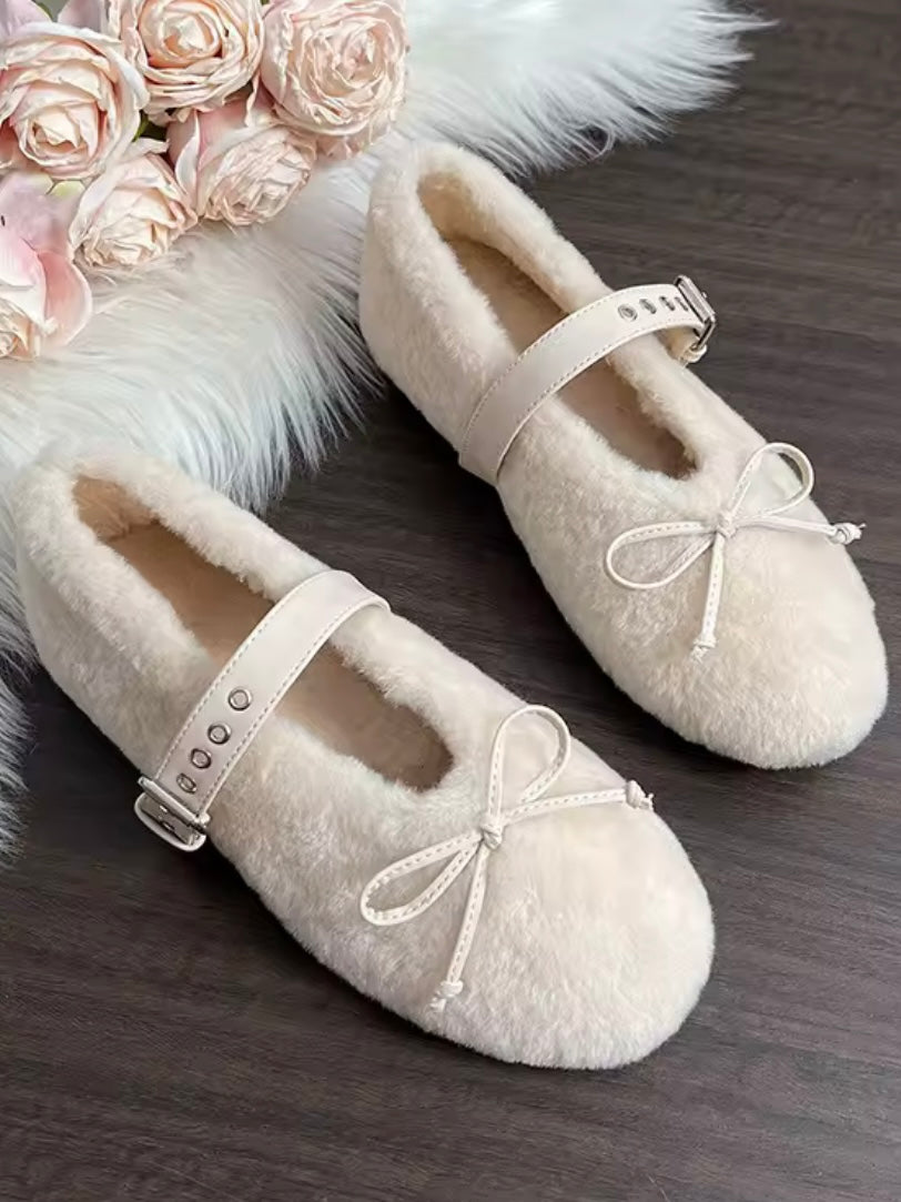 Ballet furry straps flats shoes