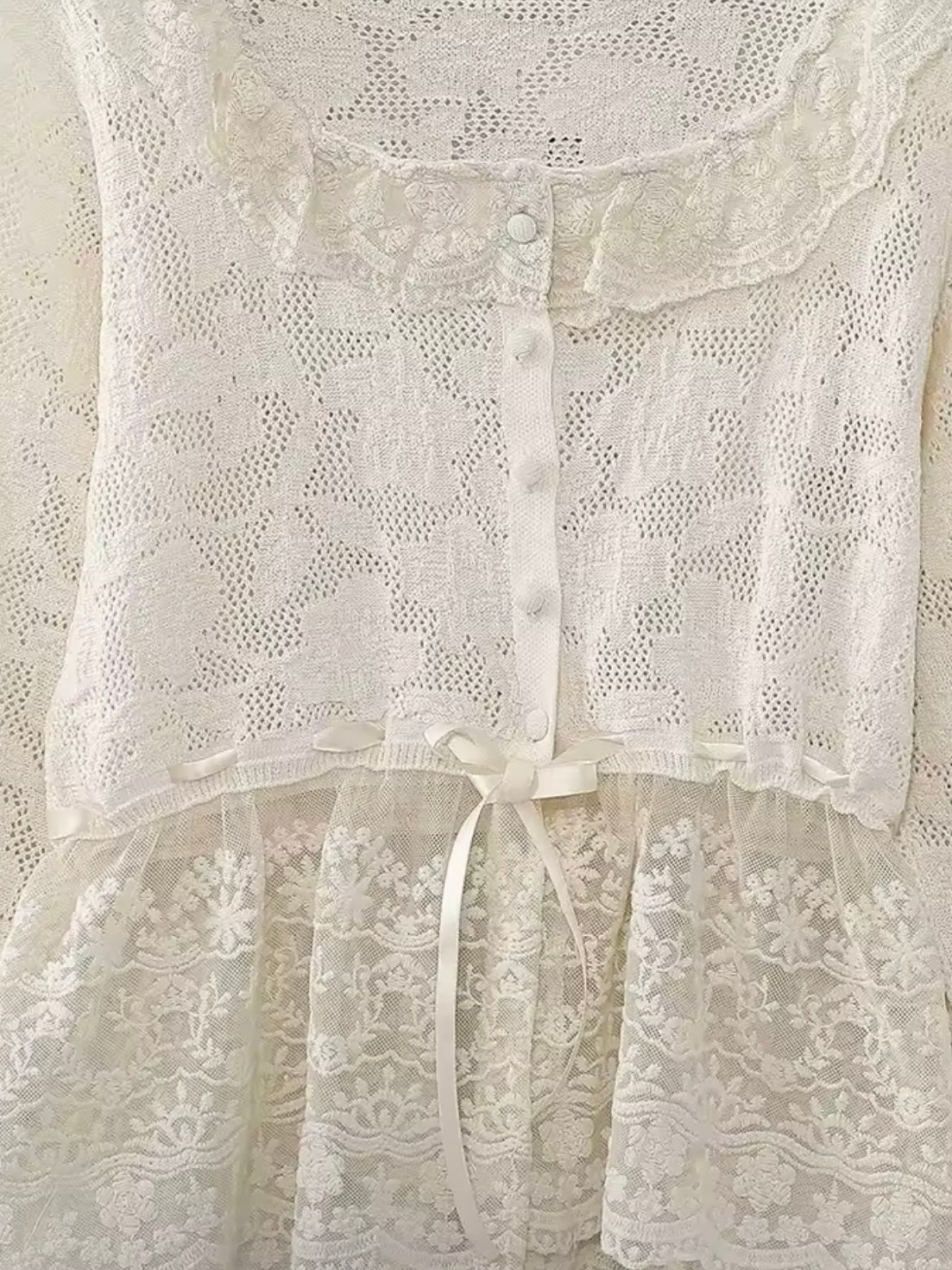 Beige lace crochet details round neck top
