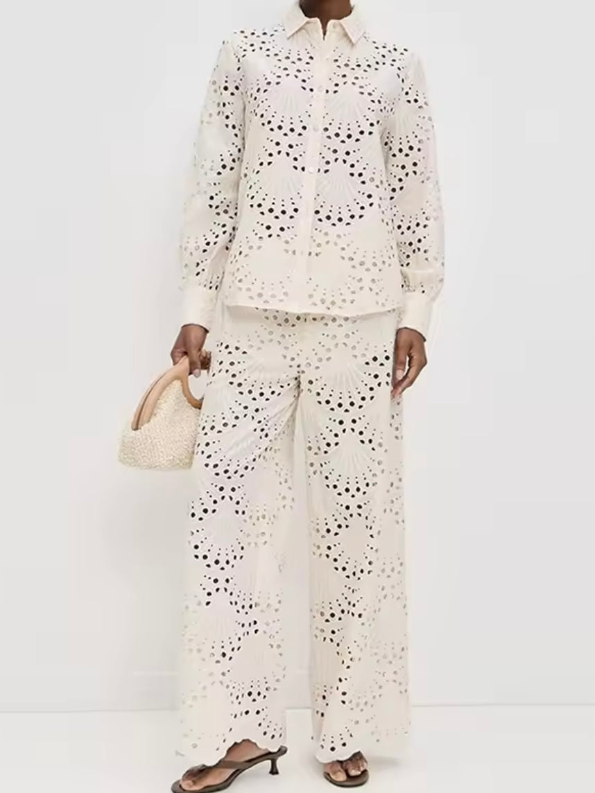 Beige shells long sleeves set of 2 shirt and pants