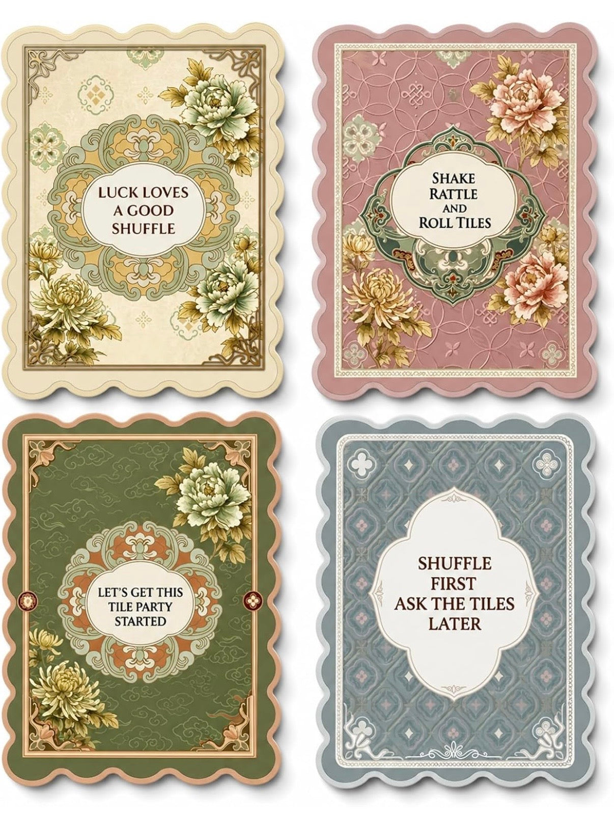 Green and pink Mahjong tile shuffler cards set of 4 (Copy)