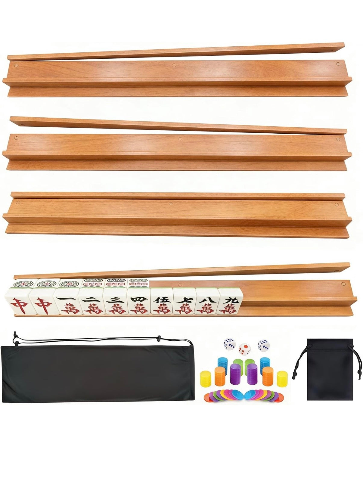 Mahjong wood tiles racks set of 4