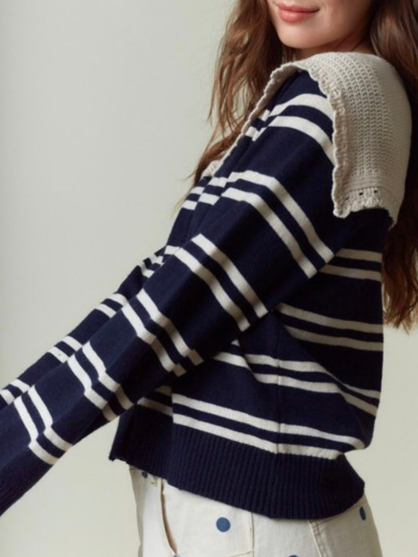 Navy blue big crochet neck shirt