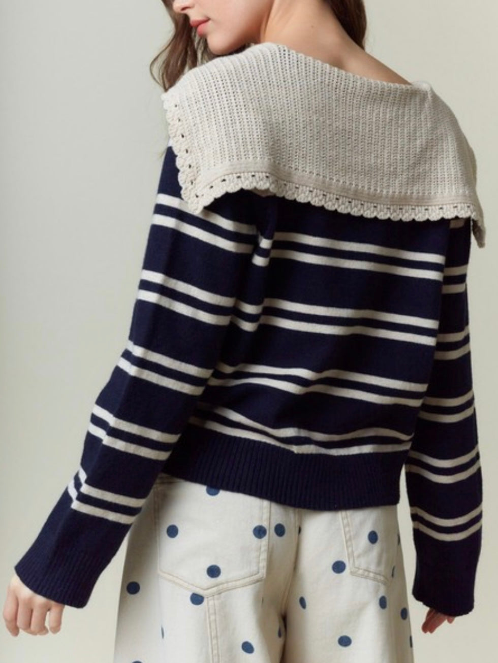 Navy blue big crochet neck shirt