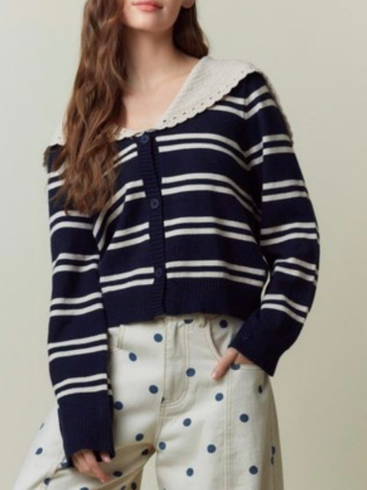 Navy blue big crochet neck shirt