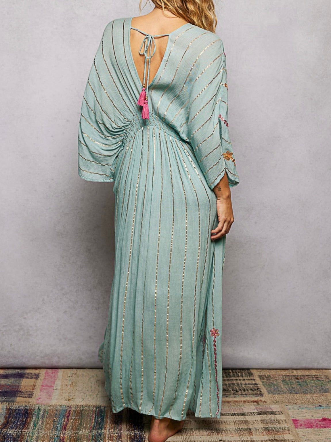 Light blue sequins floral maxi dress