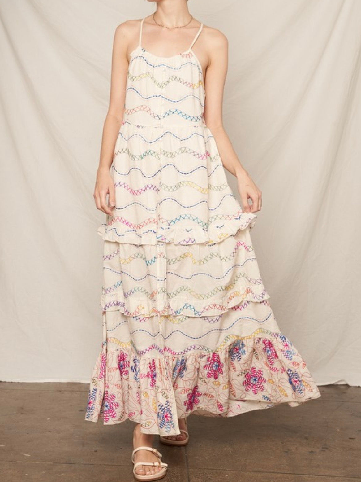 Beige natural sleeveless maxi dress
