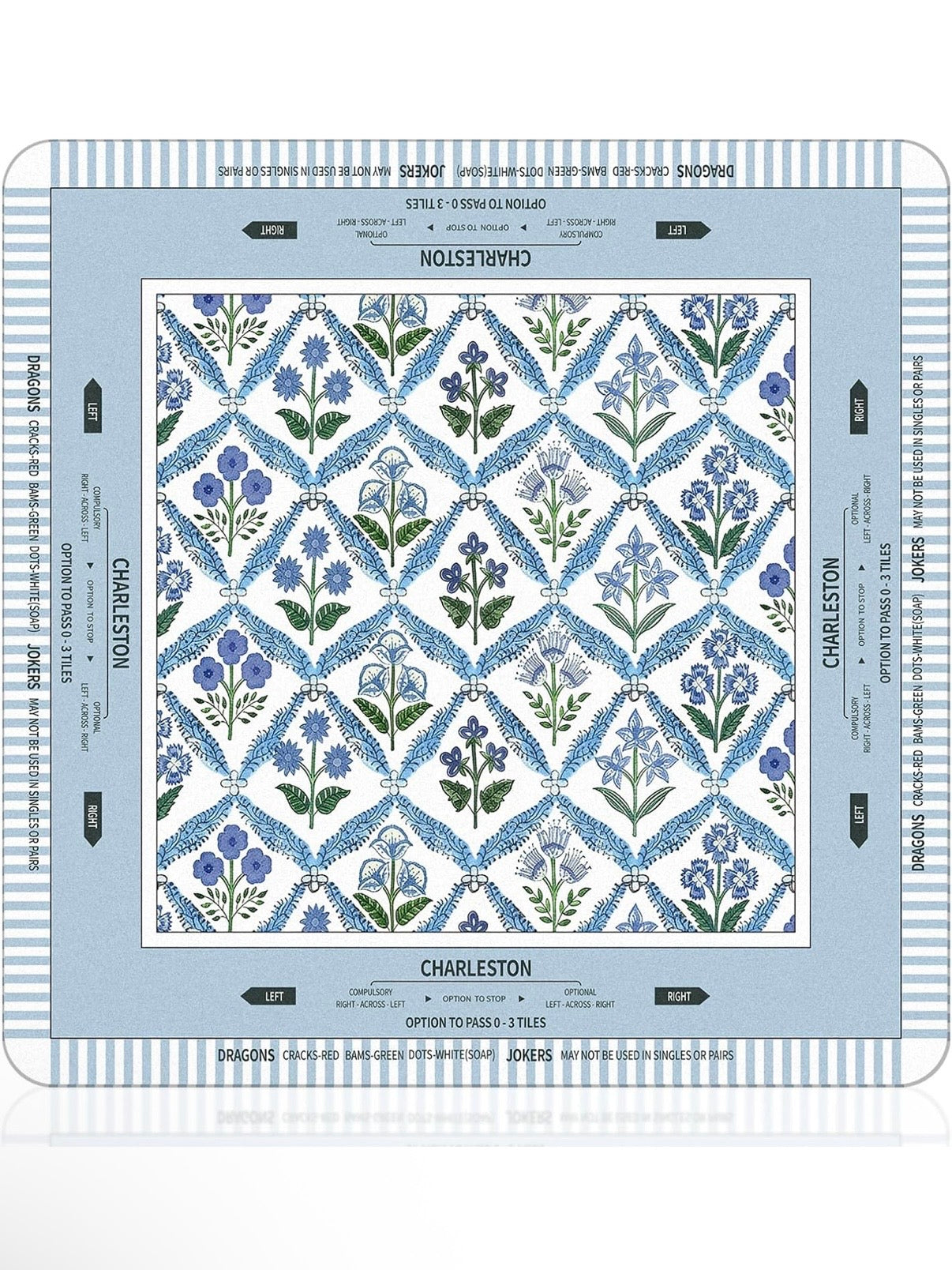 Light blue and natural floral Mahjong mat