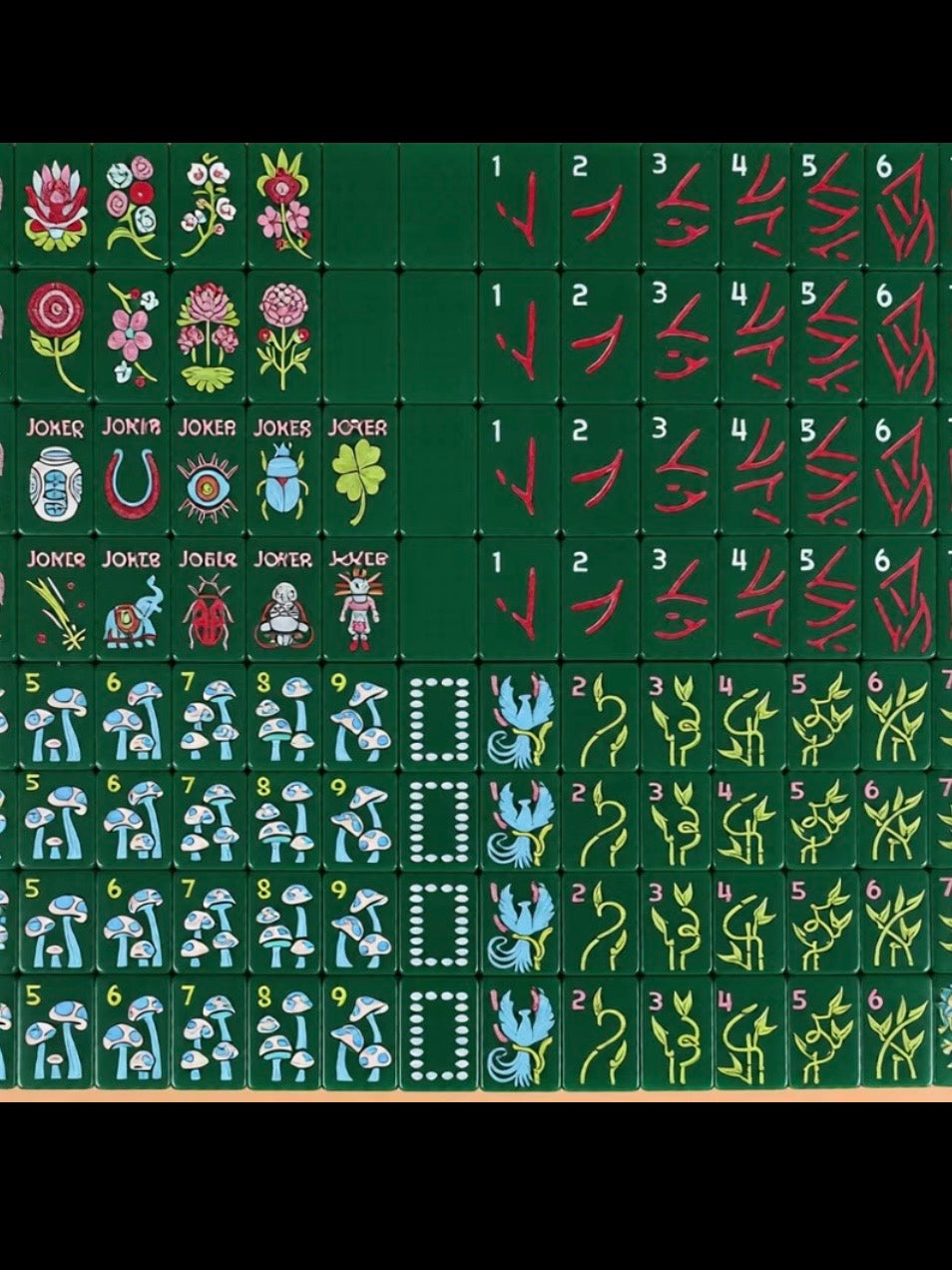 Green mushrooms Mahjong tiles set