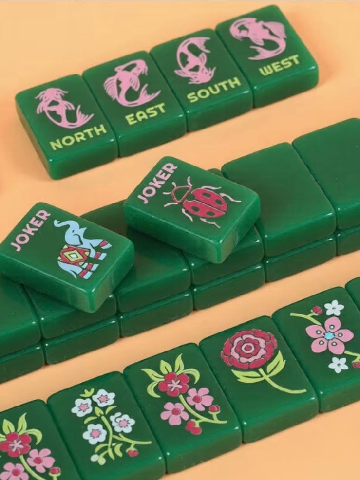 Green mushrooms Mahjong tiles set