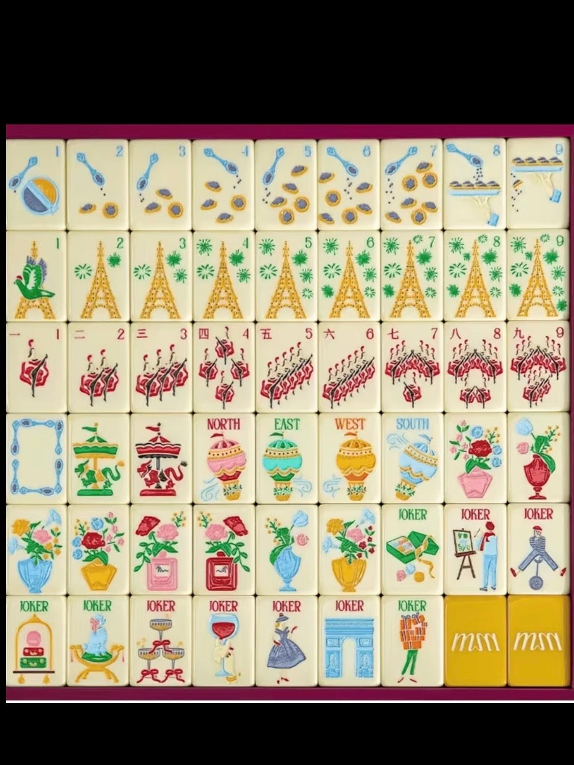 Yellow Eiffel Tower Mahjong tiles set