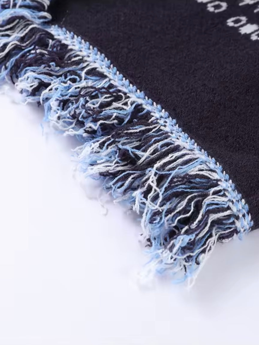 Navy blue tassels and seams details cardigan jacket