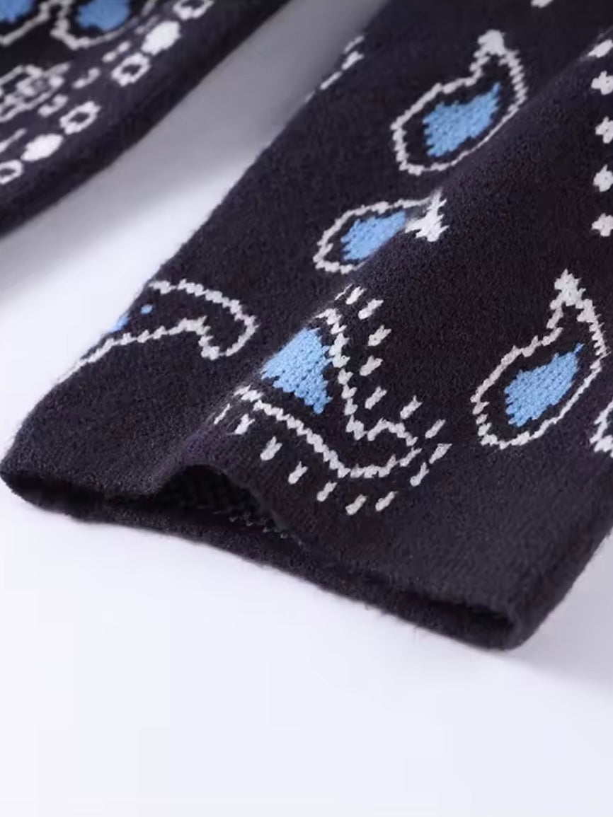 Navy blue tassels and seams details cardigan jacket