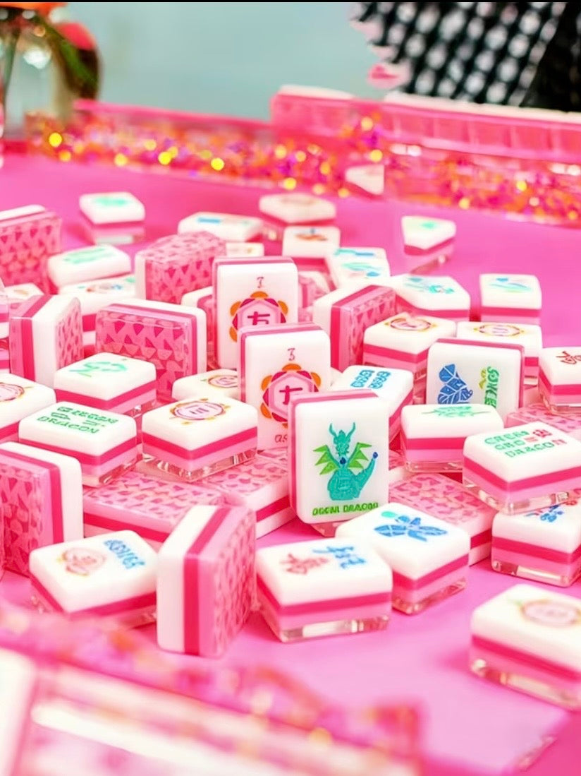 Pink and fuchsia origami printed Mahjong tiles set