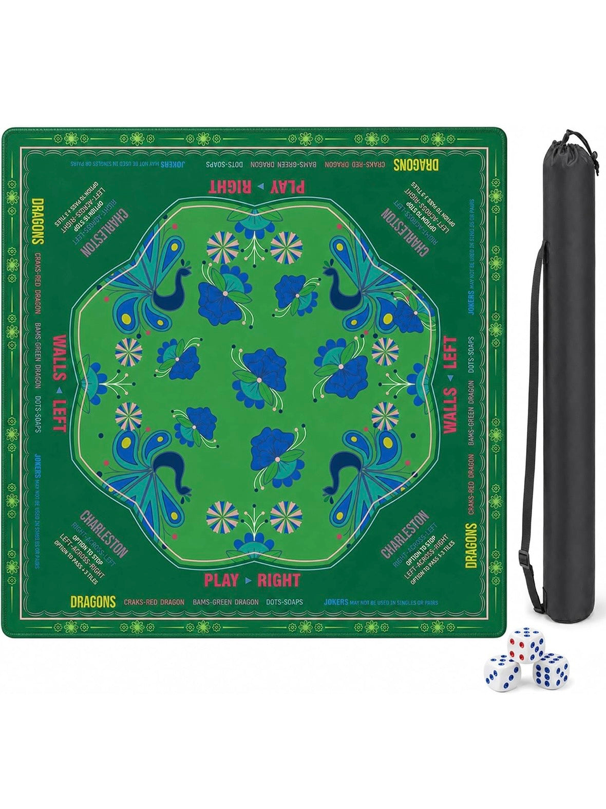 Blue and green floral Mahjong mat